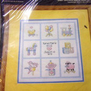 Baby Shower Vintage Janlynn Counted Cross Stitch Kit Birth Sampler Needle Craft